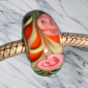 Camila charm glass bead, for Pandora bracelet, red with pink and green flowers